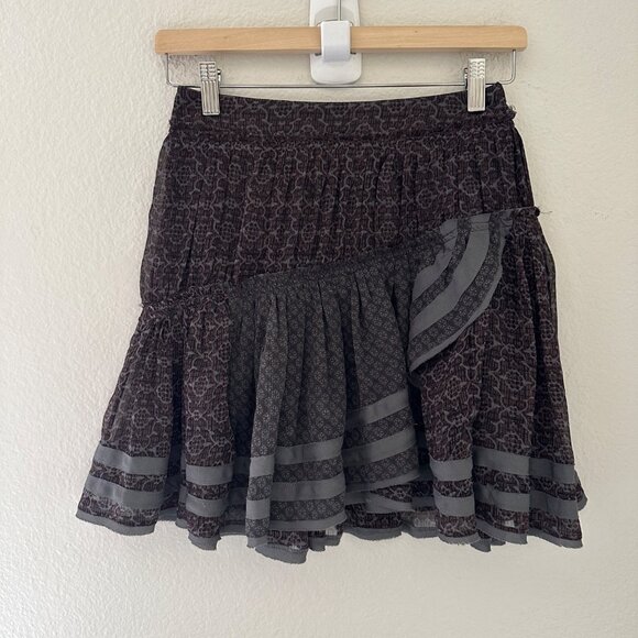 Free People Tiered Pleated Full Mini Skirt Lightweight Multicolor Sz 0 - Picture 1 of 6